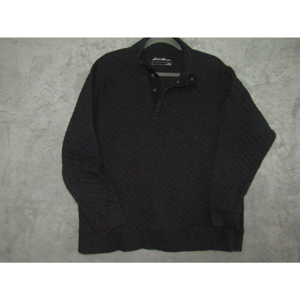Eddie Bauer Men's Quilted Snap Pullover Sweatshirt Black L Cotton Blend Casual